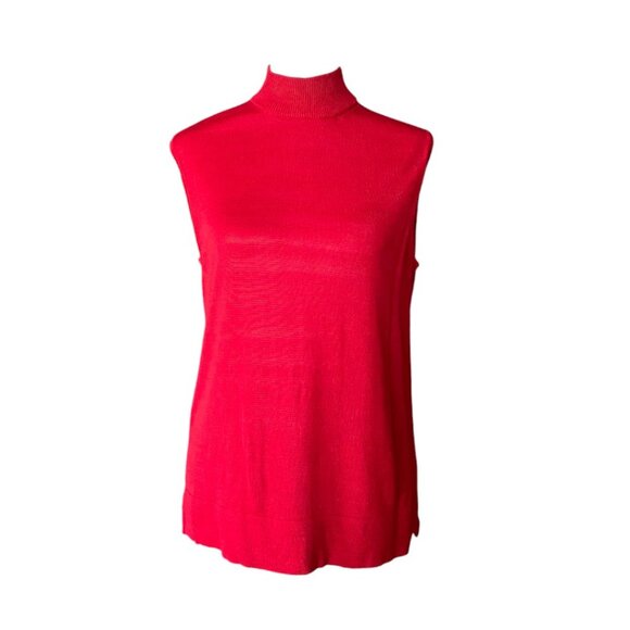Cable & Gauge 100% Silk Sleeveless Mock Neck Top – Red, Size L - Picture 2 of 8